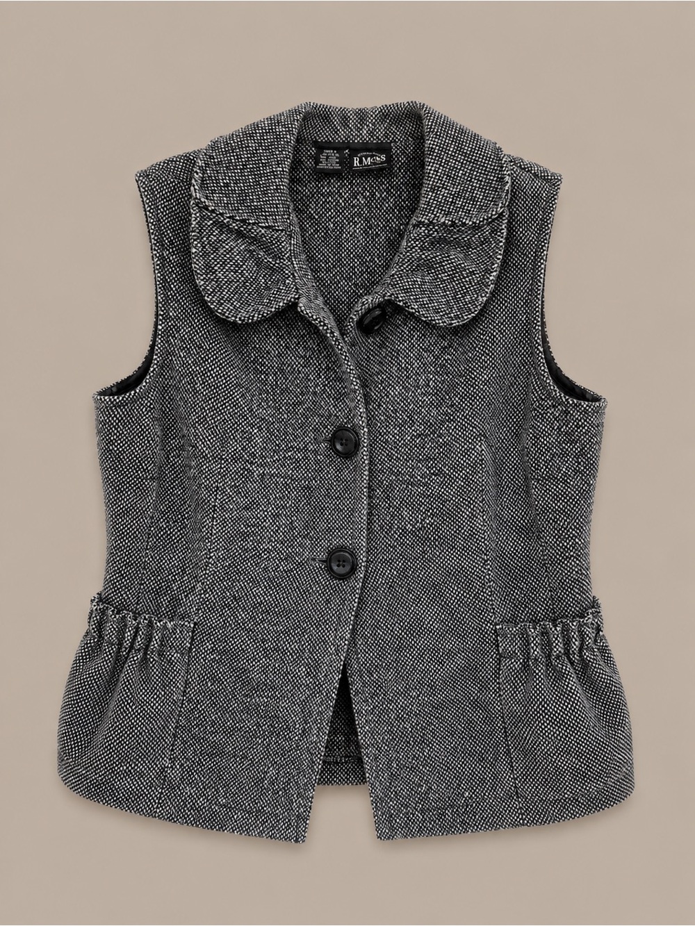 Black Tweed Sleeveless Button Vest